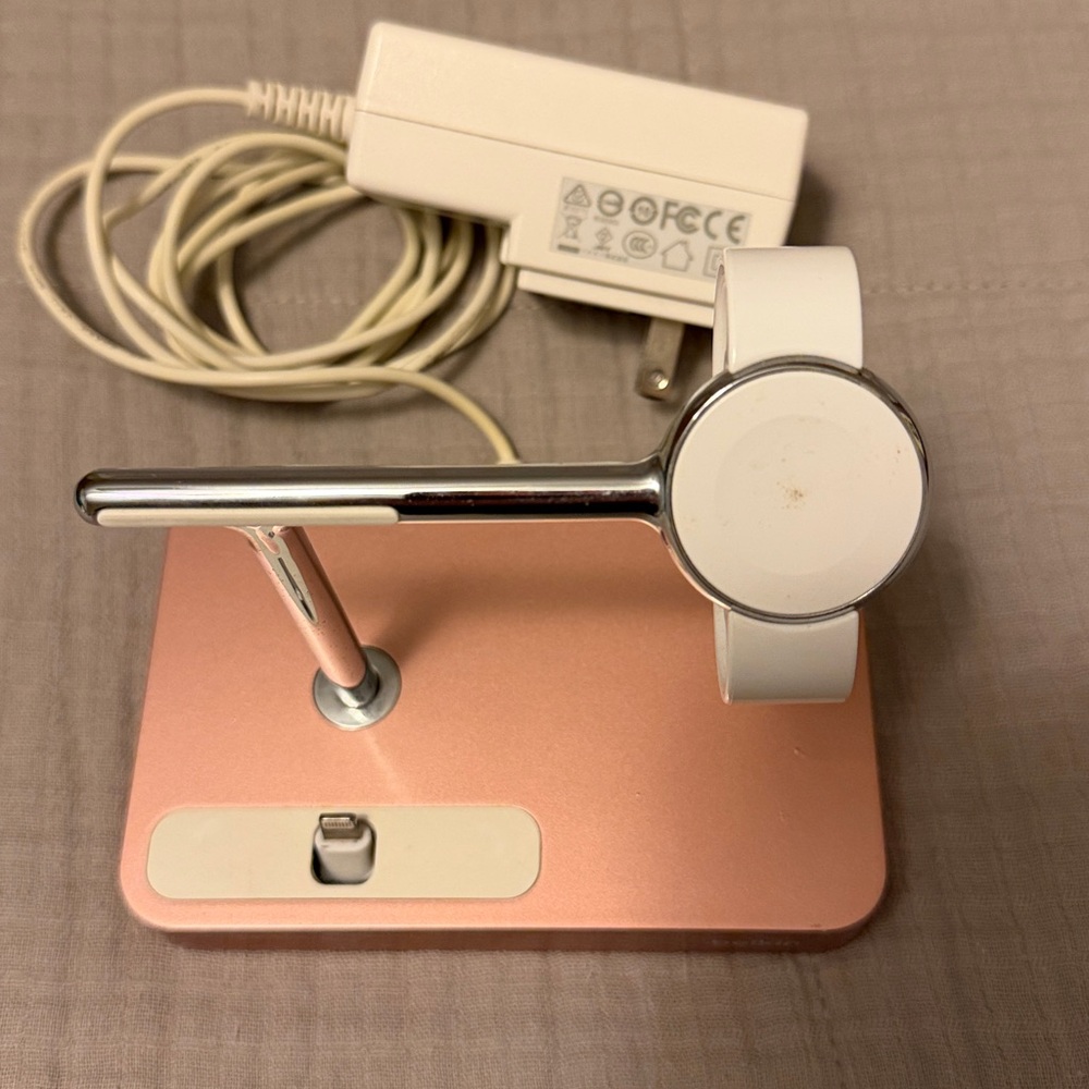 Belkin F8J183 Rose Gold and White Charging Dock for Apple Watch + iPhone